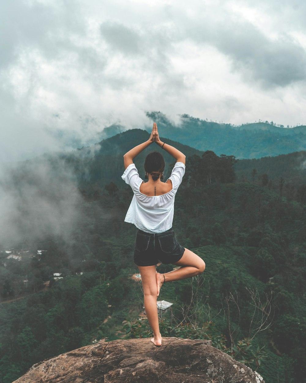 Yoga deck in the morning mist